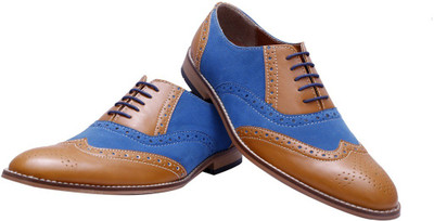 

Bxxy Tan-Blue Lace-Up British Brogues Casuals For Men(Tan, Blue