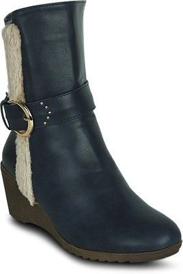 

Get Glamr Designer Furry Strip Boots For Women(Blue