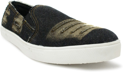 

Shoe Island Ripped Distressed Denim Black Loafers Loafers For Men(Black