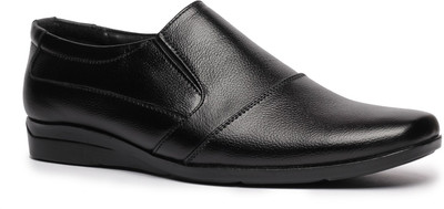 Feather Leather Genuine Leather Black Formal Shoes 031 Slip On Shoes For Men(Black