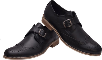 

Hirel's Geniune Leather Brogue Monk Monk Strap Shoes For Men(Black