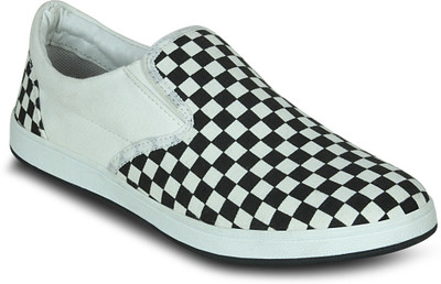 

Get Glamr CHECK SLIP ONS Canvas Shoes For Men(White)