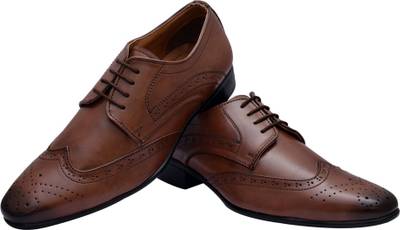 Hirel's Brown Stylish Derby Brogues Lace Up Shoes