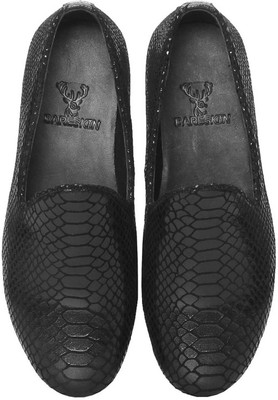 

Bare Skin Snake Print Leather Slip On Shoes For Men(Black