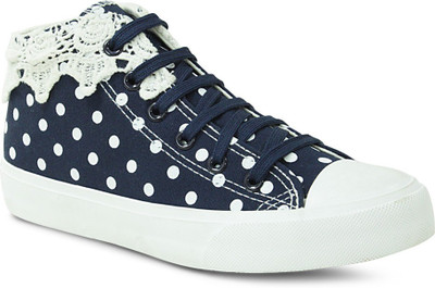 

Get Glamr Polka Dotted Lace Ups Canvas Shoes For Women(Blue