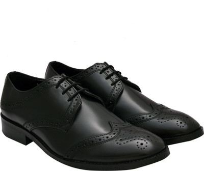 

Hirel's Black Cap Toe Derby Brogue Lace Up Derby For Men(Black