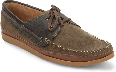 

A by Arden Quoddy Whip Stitched Boat Shoes For Men(Green, Brown