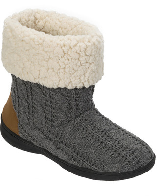 

Dearfoams Dearfoams Cuffed Knit Boot Slipper with Heel Patch Grey Boots For Women(Grey