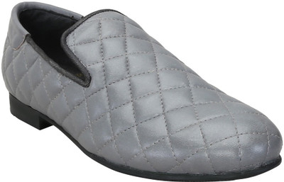 

Bare Skin Genuine Grey Leather Diamond Style Slip On Shoe For Men Loafers For Men(Grey