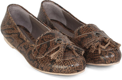 

Brune 100% Suede Leather Snake Print Women Bellies For Women(Brown