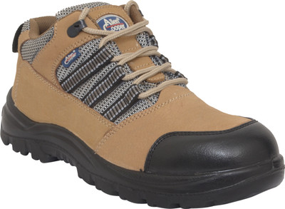 Allen Cooper Steel Toe Genuine Leather Safety Shoe(Khaki, S1, Size 10)