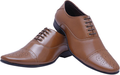 

Bxxy Tan British Semi-Brogue Lace-up Corporate Casuals For Men(Tan