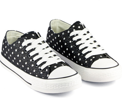 

DeVEE Monochrome Polka Foil Print Black Canvas Shoes For Women(Black