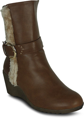 

Get Glamr Designer Furry Strip Boots For Women(Tan