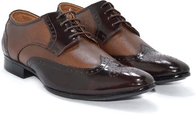

Alberto Calza Patent Leather Brogue Lace Up For Men(Multicolor, Wine