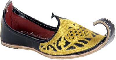 

Panahi Khussa Jari Rajasthani Leather Jutti Mojaris For Men(Black, Gold