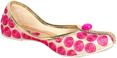 

Panahi Printed Fabric Stylish Office Casual wear Shoes Mojaris For Women(Pink