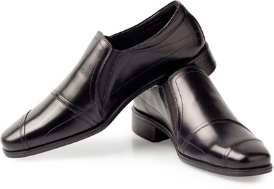 Walker Styleways Black Leather Formal Slip On For Men(Black