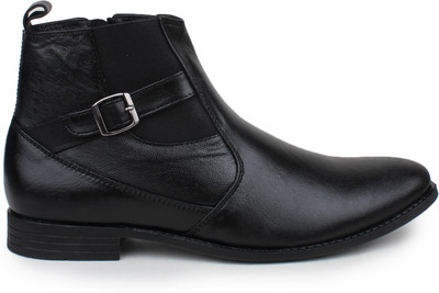 Shumael Black Leather Chelsea Boots For Men(Black)