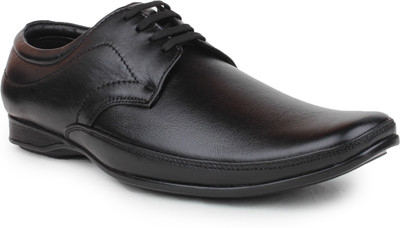 Shumael Black Leather Lace Up Shoes For Men(Black)