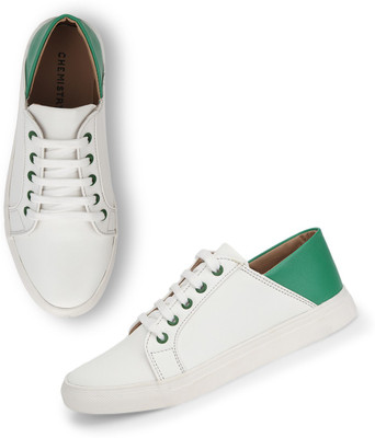 

Chemistry White Contrast Back Sneakers For Women(White, White/green
