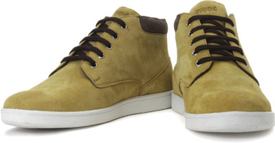 

Flippd Suede Leather Mid Ankle Sneakers For Men(White, Yellow, Brown, Light yellow