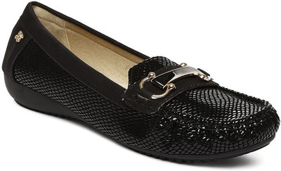 Addons Horsebit-Detailed Python Loafers For Women(Black