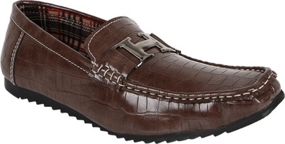 

Quarks Crocodile Texture Loafers For Men(Brown