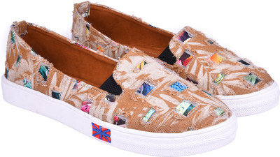 

Jade Torn Denim Loafers Slip On Sneakers For Women(Multicolor, Tan