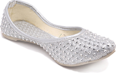 

Paduki Ethnic Footwear Mojaris Jutis For Women(Silver, White