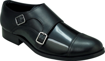 

Entice BLACK PATENT DOUBLE MONK STAP Party Wear For Men(Black), Black double monk