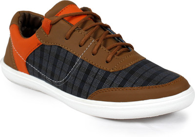 

Shoe Island Checkered Brown Casuals For Men(Multicolor, Orange