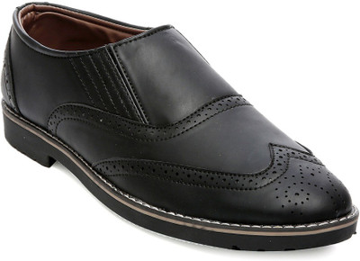 

TEN Black Leather Brogues Slip On For Men(Black