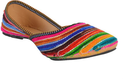 

DFR Multicolour Thread Work Jutti -Colourful Stripes For Women(Multicolor, 02multicolor