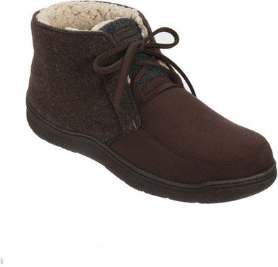 

Dearfoams Dearfoams Microsuede Lace-Tie Boot Slipper Brown Boots For Men(Brown