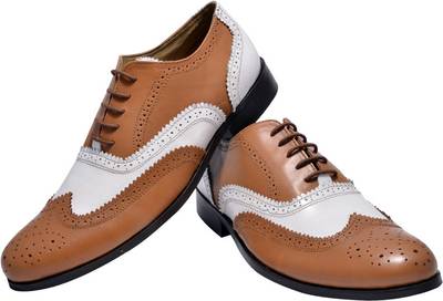 Hirel's Mens Dual Color Leather Brogues Lace Up Shoes