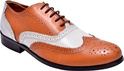Hirel's Mens Dual Color Leather Brogues Lace Up Shoes