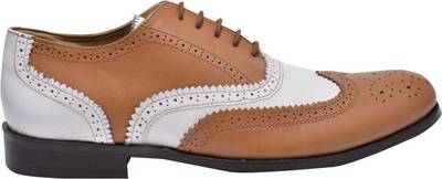 Hirel's Mens Dual Color Leather Brogues Lace Up Shoes