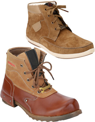 

Rocozo Hunk Boots with Rz Ankle Boots For Men(Brown, Beige