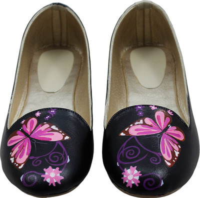 

LazyBrats Hand Painted Designer Pretty Butterflies Customised Bellies For Women(Black
