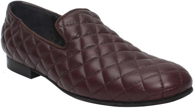 

Bare Skin Wine/Burgundy leather Diamond Stitched Leather Slip On Shoe Loafers For Men(Brown