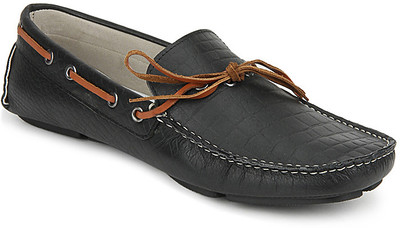 

Knotty Derby Black Croc Print Riddle Boat Shoes For Men(Black