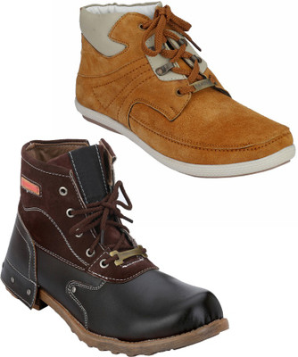 Rocozo Hunk Boots with Rz Ankle Boots For Men(Black, Tan