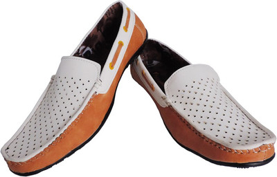 

Elligator Stylish White & Brown Loafers For Men(White, Brown