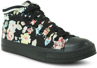 

Get Glamr Floral Lace Ups Canvas Shoes For Women(Black