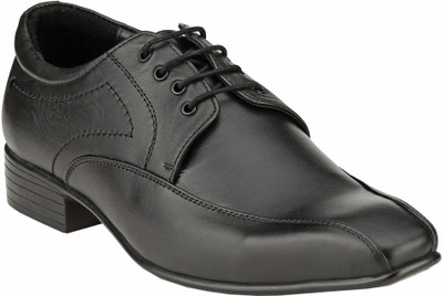 

GAI Black Leather Formal Derby Lace Up Shoes For Men(Black)
