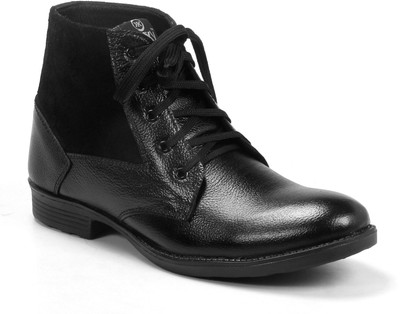 

Bxxy Leather Lace-Up Biker Boots For Men(Black