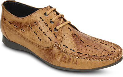 

Get Glamr Perforated Lace Ups Boat Shoes For Men(Tan)