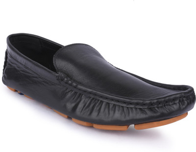 Buckle Up MENS LEATHER SHOES BUPD-11_BLACK-Size- Loafers For Men(Black
