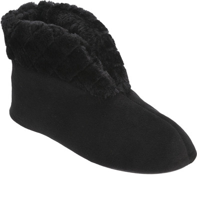 

Dearfoams Dearfoams Velour Bootie Slipper with Quilted Pile Cuff Black Boots For Women(Black